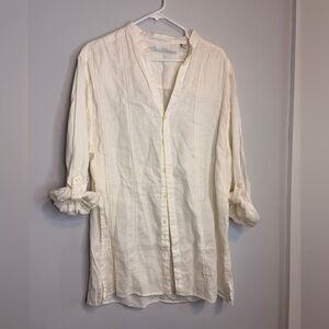 Caribbean 100% Linen Large Tall Womens Button Up Shirt Cream